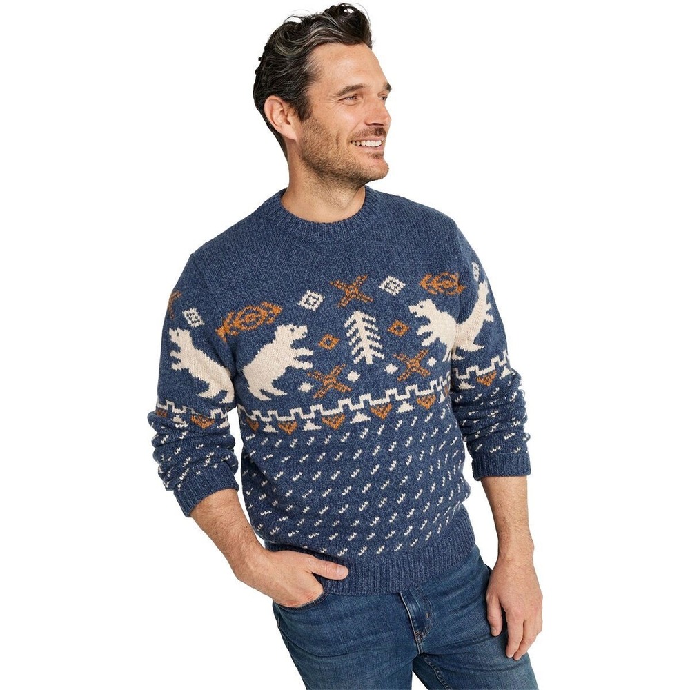 LL Bean Classic Raggwool Fair Isle Crew Sweater Men XL Rangeley Blue Polar Bear